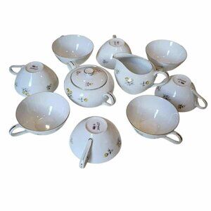 Vintage Porcelain Tea Set Ariel by Yamato Fine China Japan Serves 8 Sugar Cream